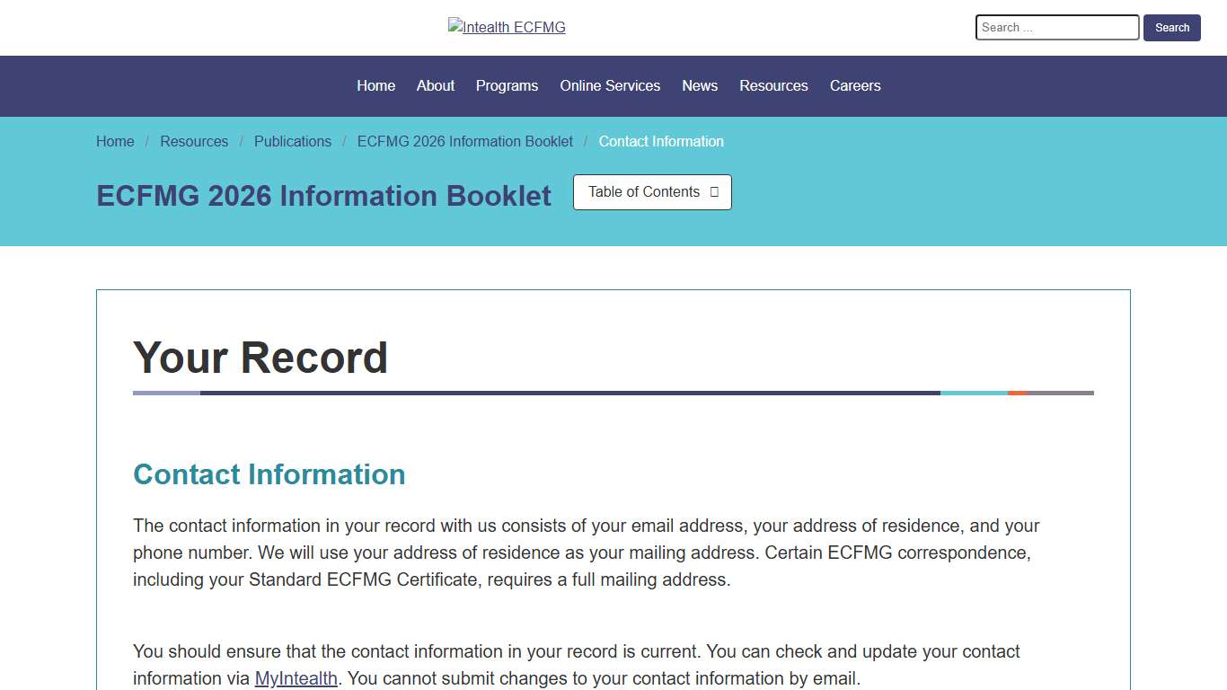ECFMG 2026 Information Booklet - Contact Information